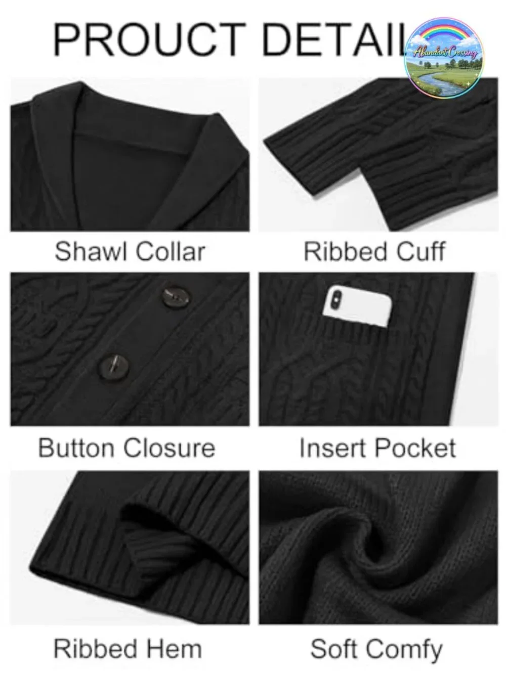Mens Cable Knit Shawl Collar Cardigan Sweater Button Down Acrylic